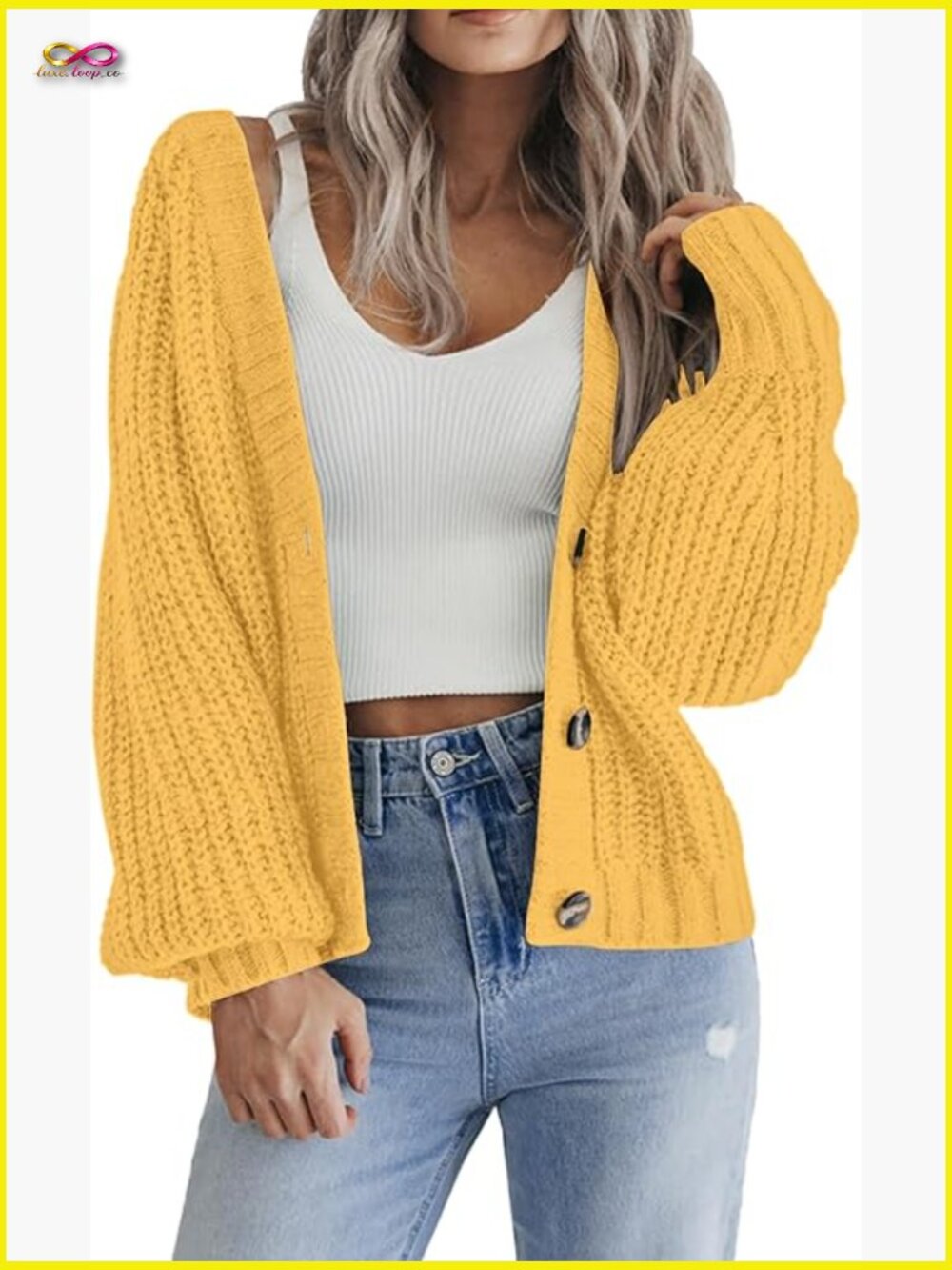 Chunky Knit Open Front Cardigan Sweater V Neck Button Down Oversized Loose Fit